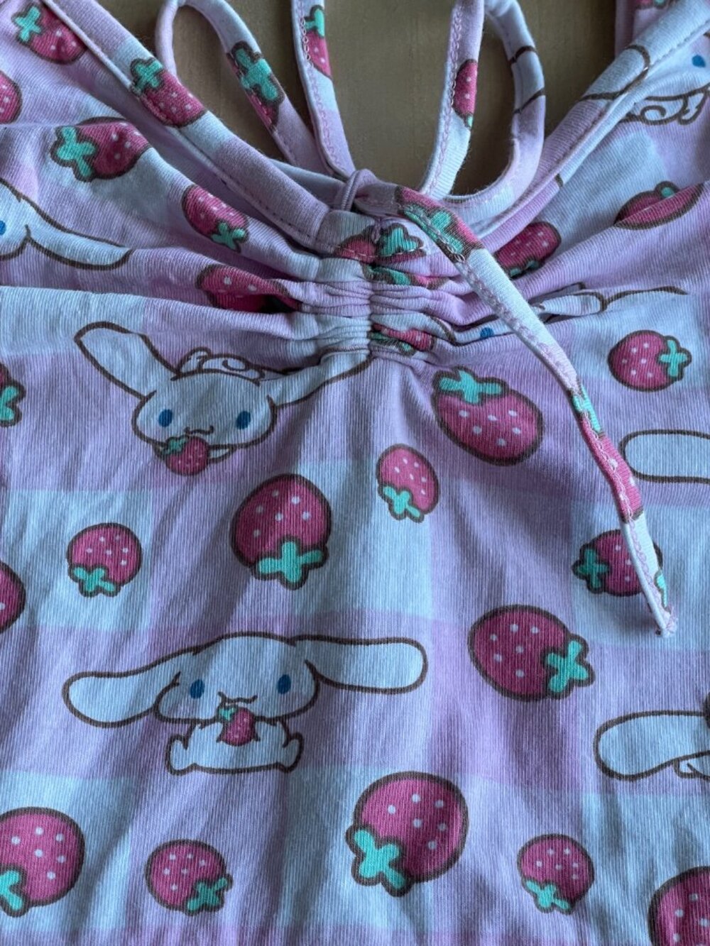 Entire Closet $5! Cinnamoroll Strawberry Gingham Peplum Junior Girls Pink Cami - Picture 3 of 10